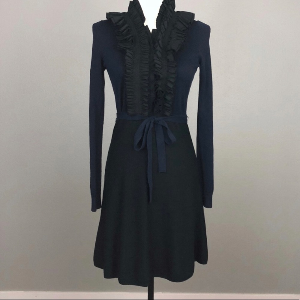 BCBGMaxAzria Navy & Black Ruffle Sheath Dress